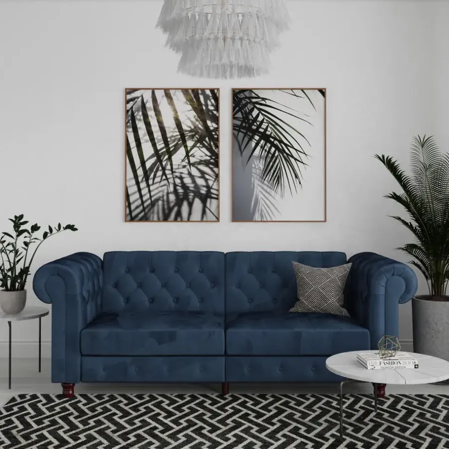 Dorel Home Felix - 3-zits slaapbank in blauw fluweel