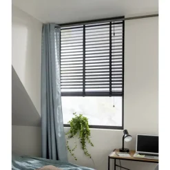 Houten Jaloezieën Kant En Klaar-Fenstr jaloezie hout 50 mm zwart - 120x180 cm