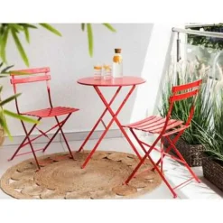 Bistro- & Balkonsets-Beliani FIORI - Bistroset voor 2 - Rood - Staal