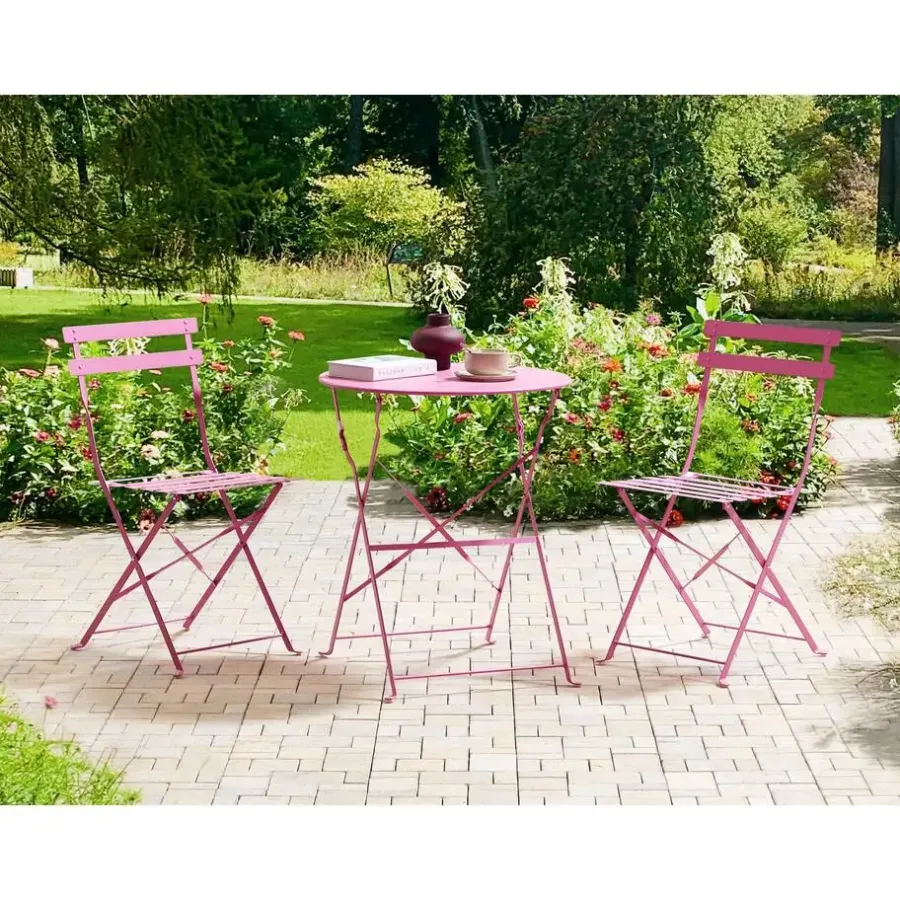 Bistro- & Balkonsets-Beliani FIORI - Bistroset voor 2 - Roze - Staal