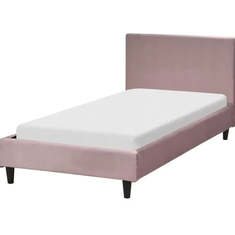 1-Persoons Bedden-Beliani FITOU - Eenpersoonsbed - Lichtroze - 90 x 200 cm - Fluweel