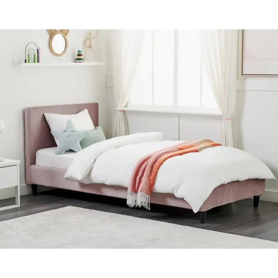 1-Persoons Bedden-Beliani FITOU - Eenpersoonsbed - Lichtroze - 90 x 200 cm - Fluweel