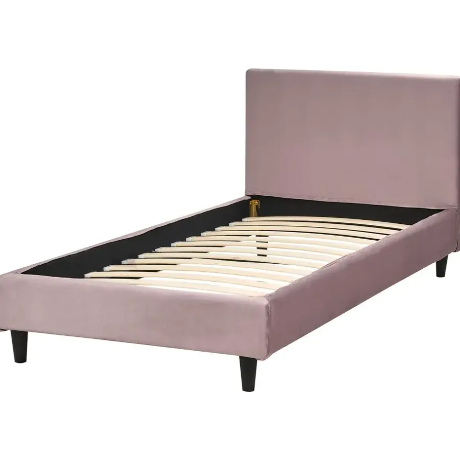 1-Persoons Bedden-Beliani FITOU - Eenpersoonsbed - Lichtroze - 90 x 200 cm - Fluweel