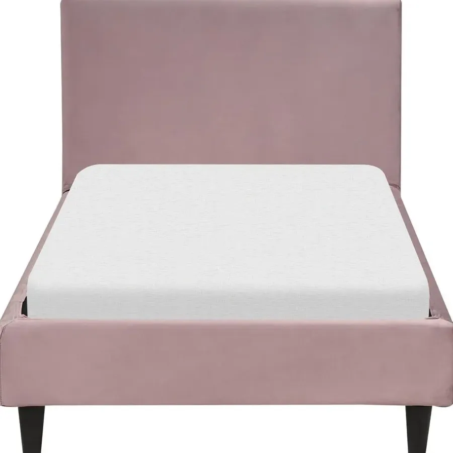 1-Persoons Bedden-Beliani FITOU - Eenpersoonsbed - Lichtroze - 90 x 200 cm - Fluweel