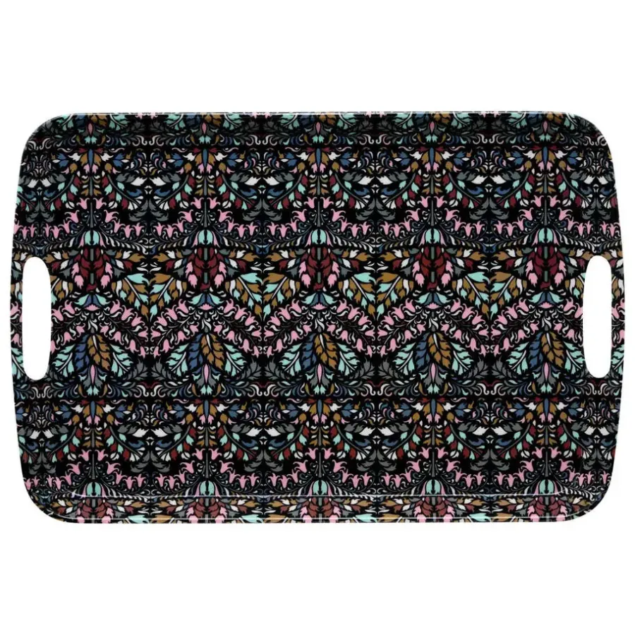 5five Design dienblad van melamine - 39 x 26 cm - flowers print antraciet