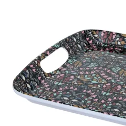 5five Design dienblad van melamine - 39 x 26 cm - flowers print antraciet