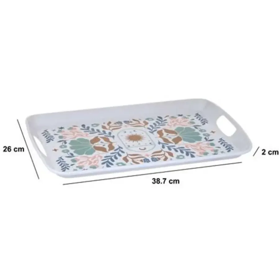 5five Design dienblad van melamine - 39 x 26 cm - flowers print wit
