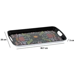 5five Design dienblad van melamine - 39 x 26 cm - flowers print zwart