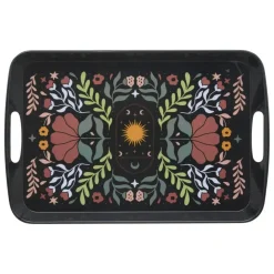 Dienbladen-5five Design dienblad van melamine - 47 x 30 cm - flowers print zwart