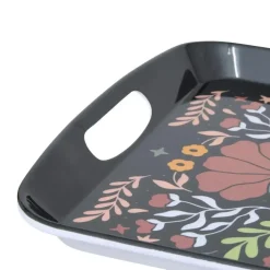 Dienbladen-5five Design dienblad van melamine - 47 x 30 cm - flowers print zwart