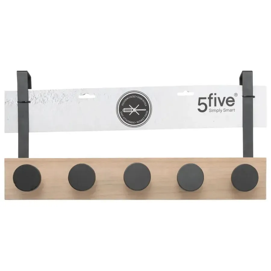 Kapstokken-5five Deurkapstok - zwart - 5-haaks - B50 x H24 cm