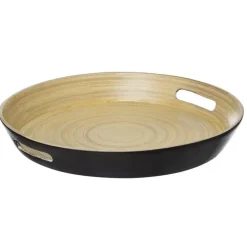 Dienbladen-5five Dienblad/serveerblad - bamboe zwart - handvaten - D42 cm