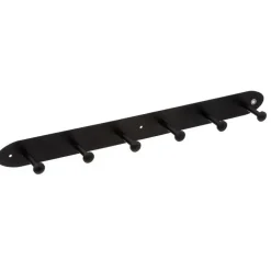 5five Kapstok rek voor wand/muur - zwart - 6x ophanghaken - 55 cm