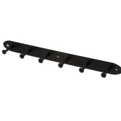 5five Kapstok rek voor wand/muur - zwart - 6x ophanghaken - 55 cm