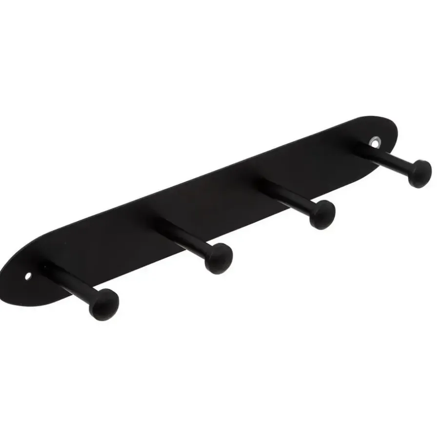 5five Kapstok rek voor wand/muur - zwart - 4 ophanghaken - B35 cm
