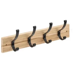 Kapstokken-5five Kapstok rek voor wand/muur - lichtbruin/zwart - 4x ophanghaken