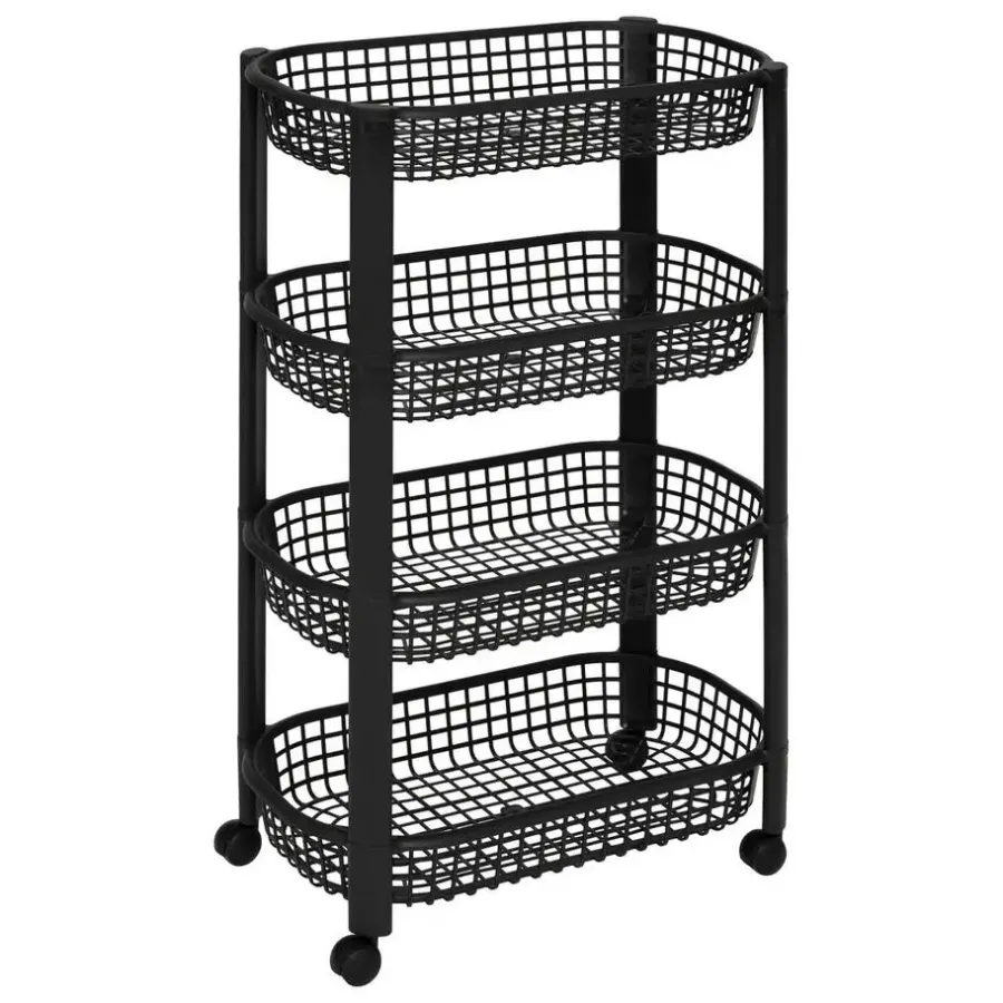 Trolleys-5five Keuken/badkamer trolley 4 laags - 46 x 25 x 79 cm - zwart