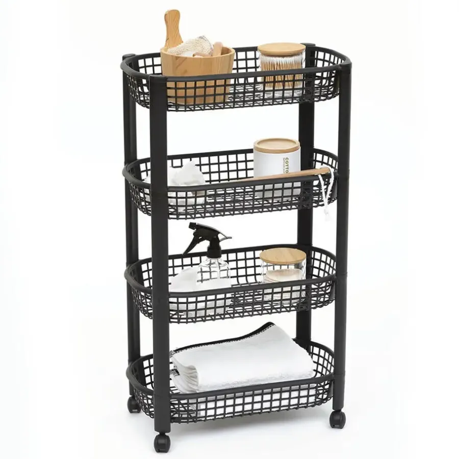 Trolleys-5five Keuken/badkamer trolley 4 laags - 46 x 25 x 79 cm - zwart