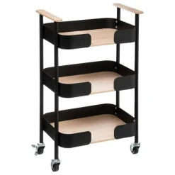 Trolleys-5five Keukentrolley/kast - zwart - metaal/hout - 75 x 46 x 29 cm - 3 niveaus - B