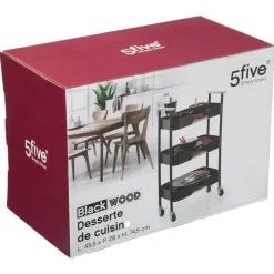Trolleys-5five Keukentrolley/kast - zwart - metaal/hout - 75 x 46 x 29 cm - 3 niveaus - B