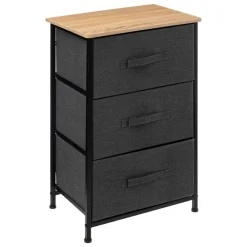 5five Opbergkast - 3x mand - 43x30x73cm - hout/stof donkergrijs