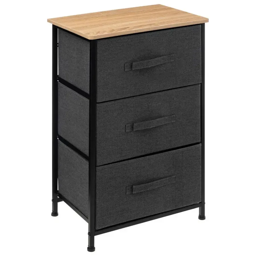 5five Opbergkast - 3x mand - 43x30x73cm - hout/stof donkergrijs