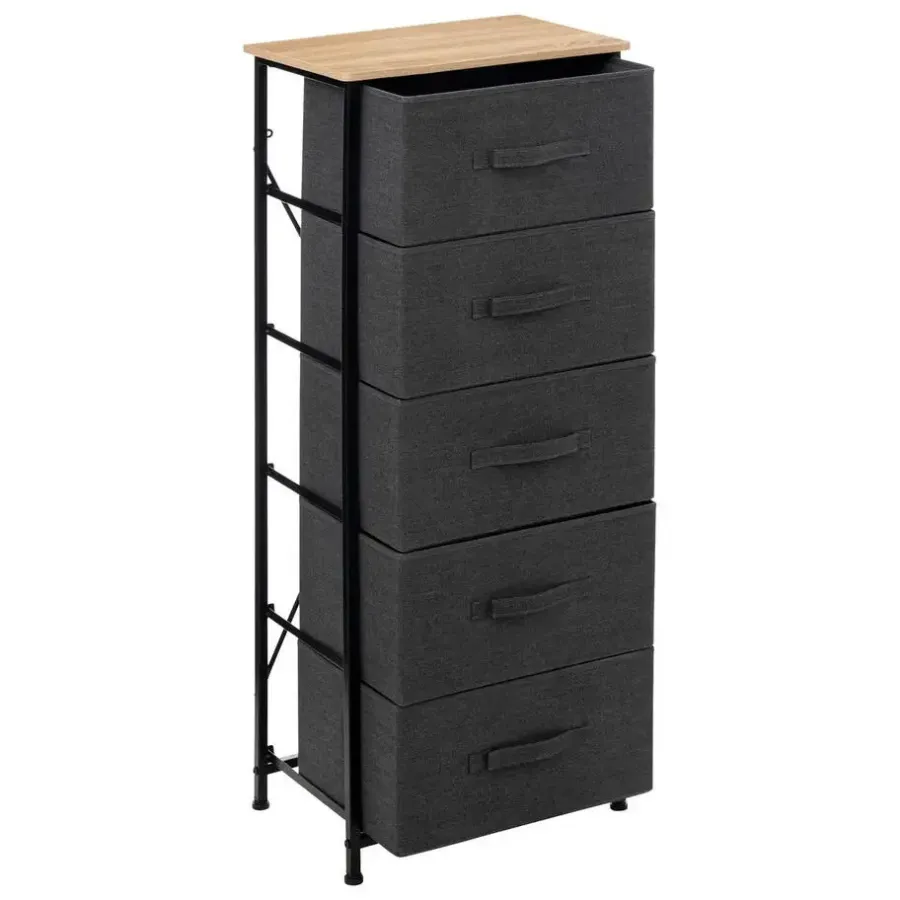 5five Opbergkast - 5x mand - 45x30x114cm - hout/stof donkergrijs