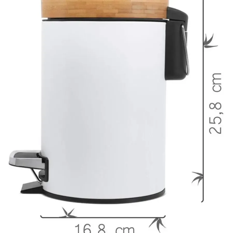 Prullenbakken-5five Pedaalemmer - wit - metaal - 3 L - 25 cm - prullenbak