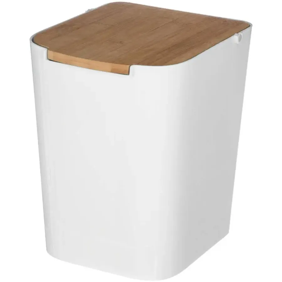 5five Five Prullenbak - 5 liter - bamboe - wit/lichtbruin - 24 x 19 cm