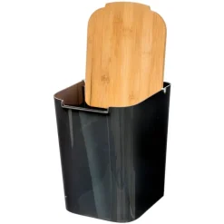 5five Five Prullenbak - 5 liter - bamboe - zwart/lichtbruin - 24 x 19 cm
