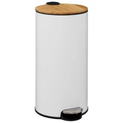 Prullenbakken-5five Prullenbak/pedaalemmer Bamboe - wit - 30L - 38 x 29 x 60 cm