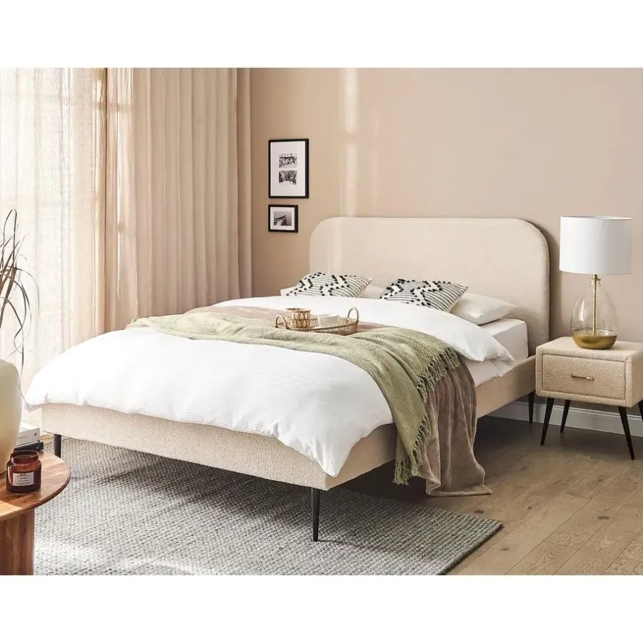 Twijfelaars-Beliani FLAYAT - Tweepersoonsbed - Beige - 140 x 200 cm - Bouclé