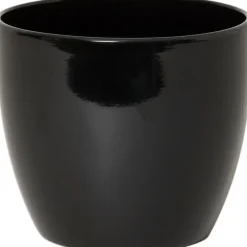 Floran Bloempot/plantenpot Boule - zwart - keramiek - 15 x 13 cm
