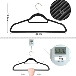 Merkloos Fluwelen Kleerhanger, 50 stuks, Anti-slip, 45 cm lang, Zwart en Rosé Goud
