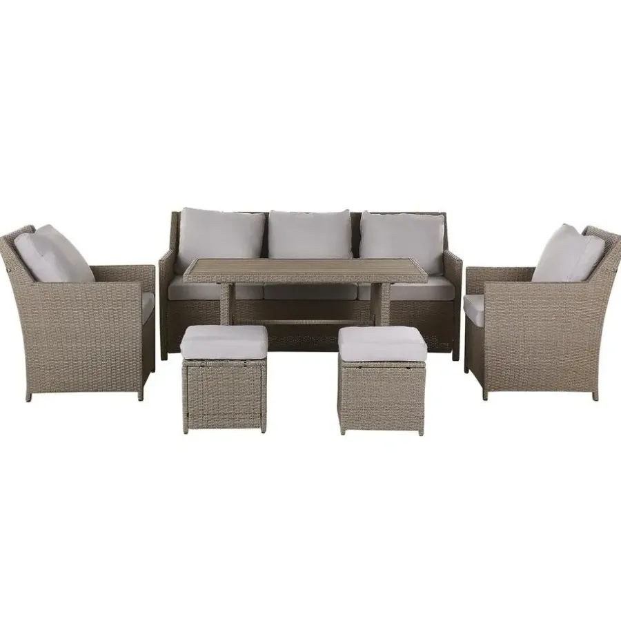 Loungesets-Beliani FONTI - Loungeset voor 5 - Natuurlijk - PE rotan