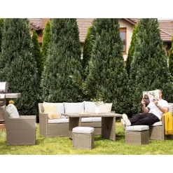 Loungesets-Beliani FONTI - Loungeset voor 5 - Natuurlijk - PE rotan