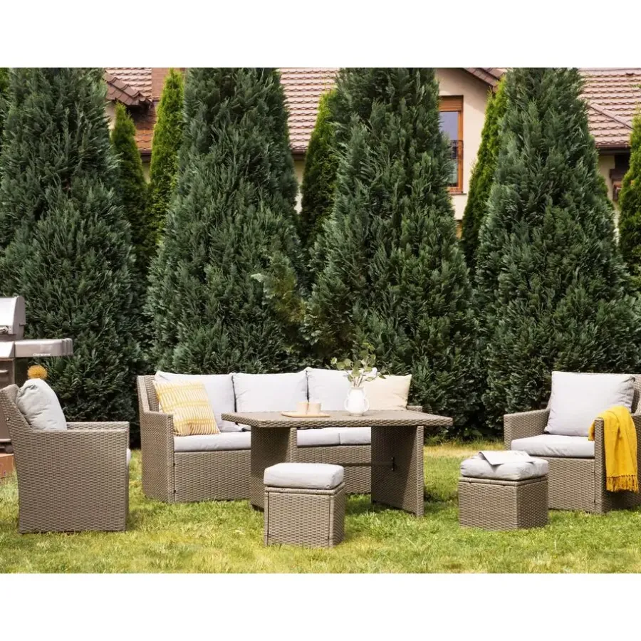 Loungesets-Beliani FONTI - Loungeset voor 5 - Natuurlijk - PE rotan