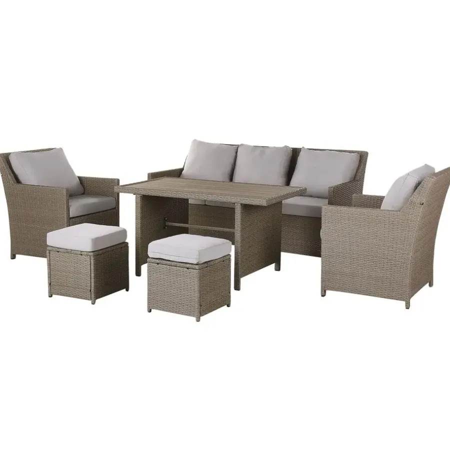 Loungesets-Beliani FONTI - Loungeset voor 5 - Natuurlijk - PE rotan