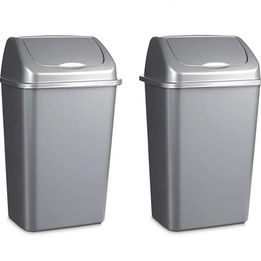 Forte Plastics Prullenbak - zilver - vuilnisbak met deksel - 50 l