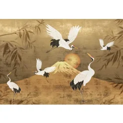 Behang-Reinders Fotobehang Kraanvogels - 260 x 384cm - Goudkleurig