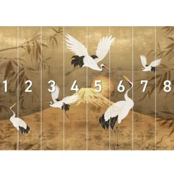 Behang-Reinders Fotobehang Kraanvogels - 260 x 384cm - Goudkleurig