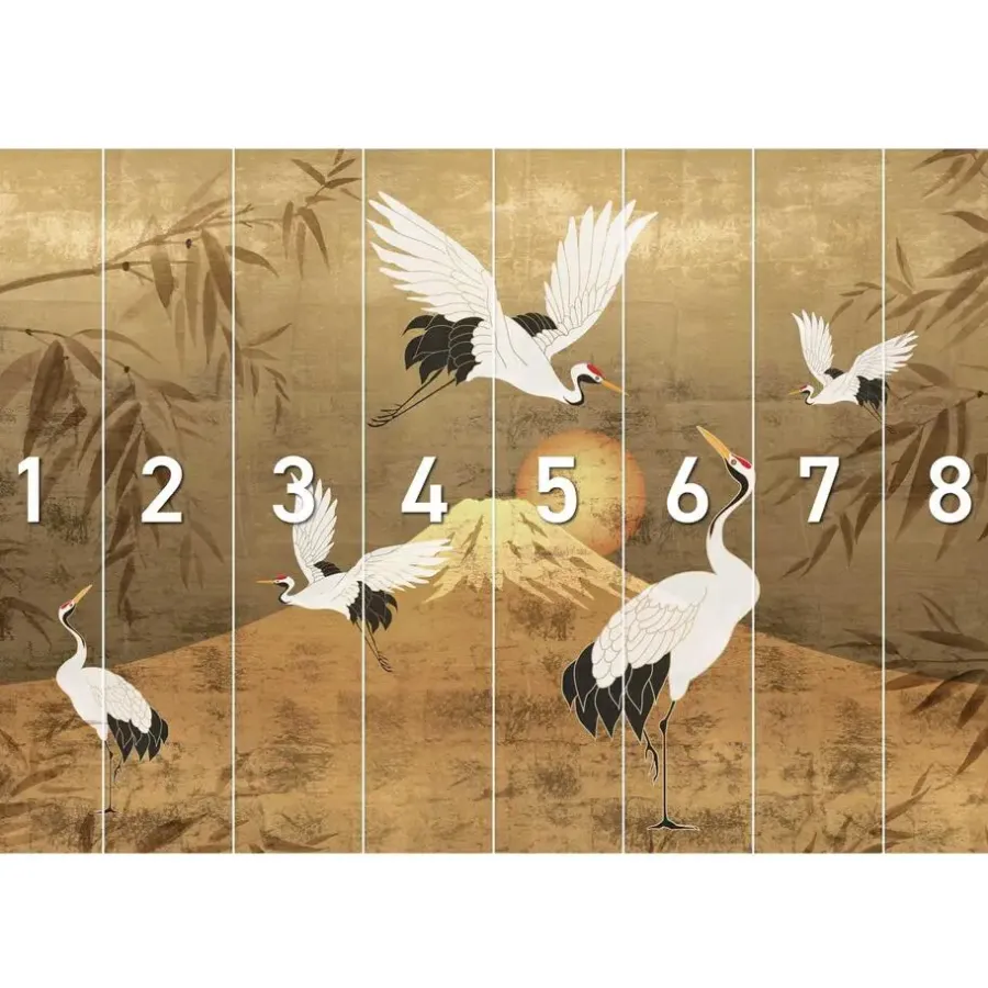 Behang-Reinders Fotobehang Kraanvogels - 260 x 384cm - Goudkleurig