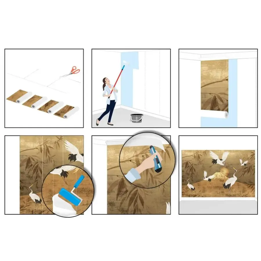 Behang-Reinders Fotobehang Kraanvogels - 260 x 384cm - Goudkleurig
