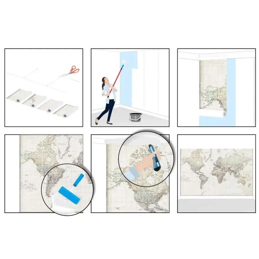 Behang-Reinders Fotobehang Wereldkaart - vintage Nederlandstalig - 260 x 384cm