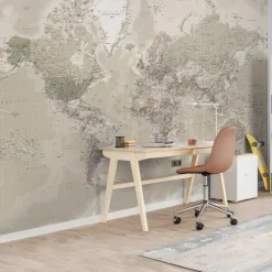 Reinders Fotobehang Wereldkaart Natuurtint - 260 x 384cm - Beige