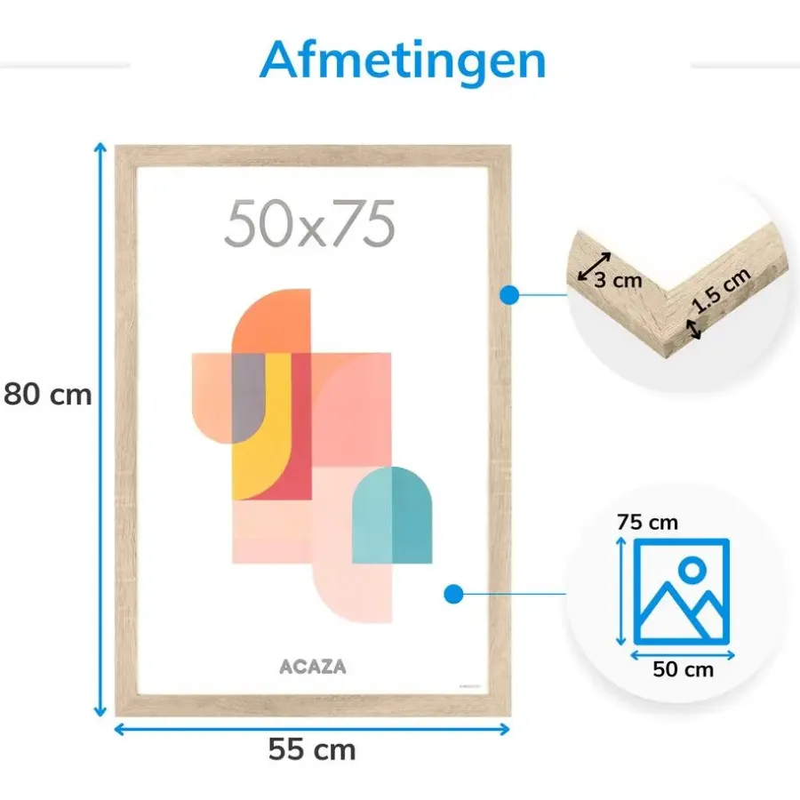 Fotolijsten-Merkloos Fotokader - Fotolijst - 50x75 cm - MDF hout - Lichte Eik