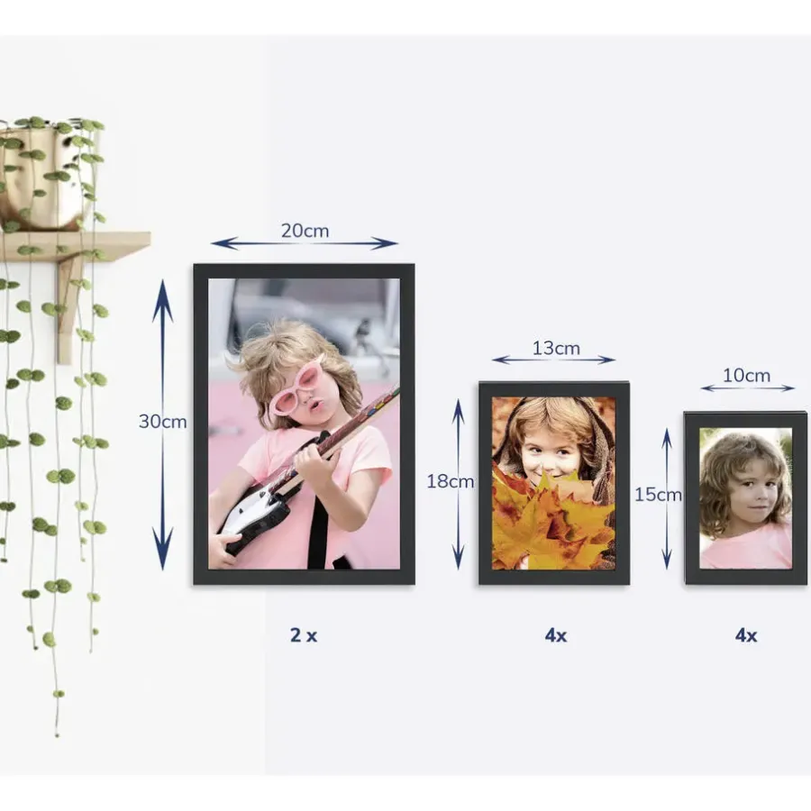 Merkloos Fotowand met Collage van 10 Fotolijsten - Multi Fotokaders in MDF, Zwart