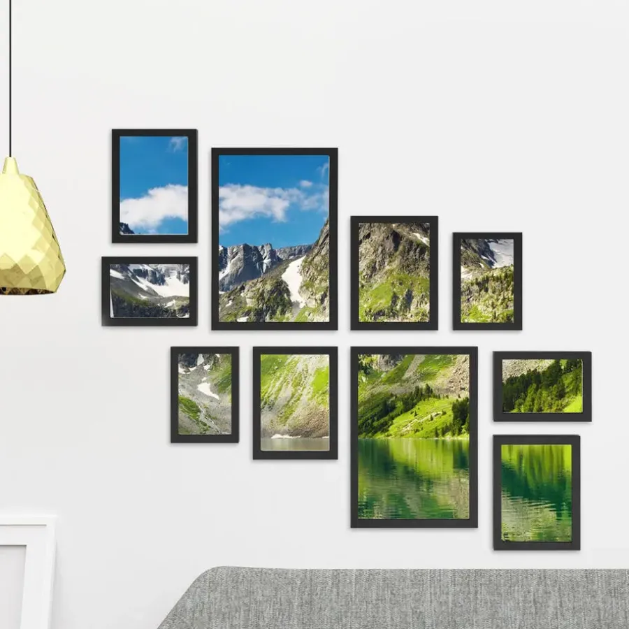 Merkloos Fotowand met Collage van 10 Fotolijsten - Multi Fotokaders in MDF, Zwart