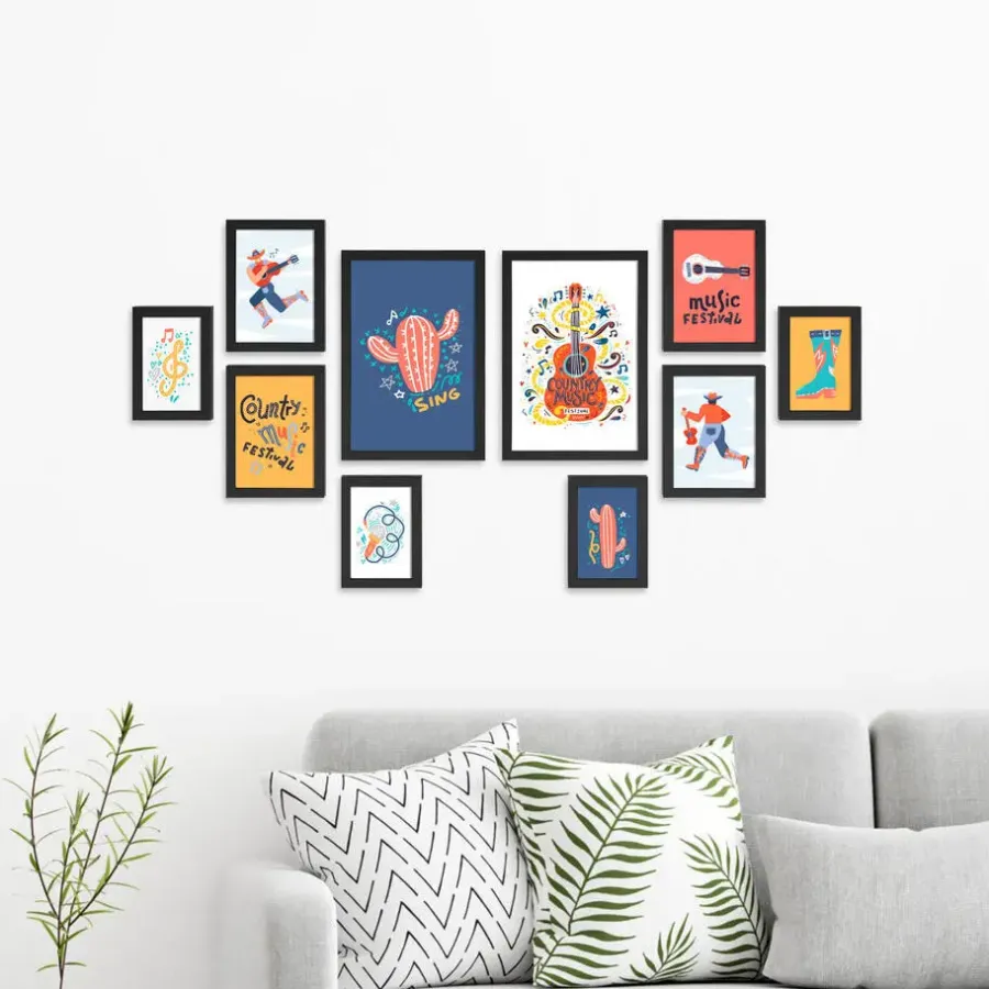 Merkloos Fotowand met Collage van 10 Fotolijsten - Multi Fotokaders in MDF, Zwart