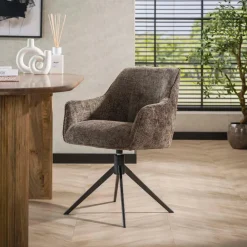 Eetkamerstoelen-Fraaai - Diego eetkamerstoel geweven draaibaar - taupe